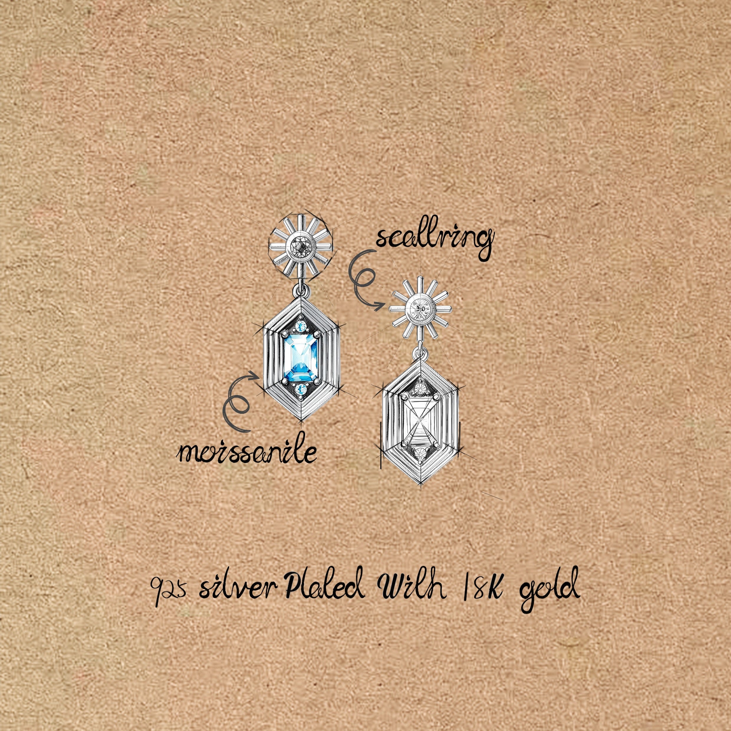 Gota para el oído de plata hexagonal