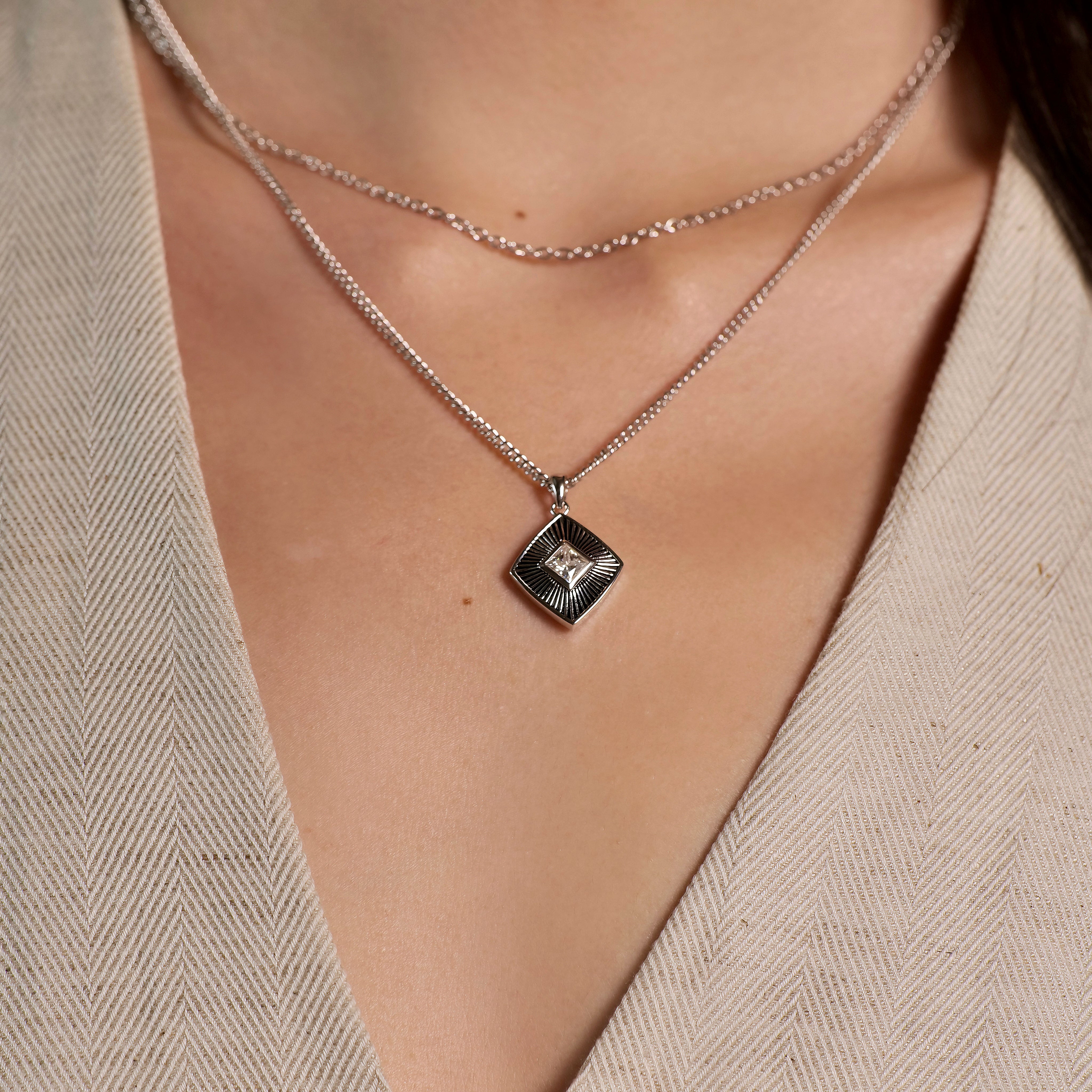 Double-Layer Sunburst Silver Necklace