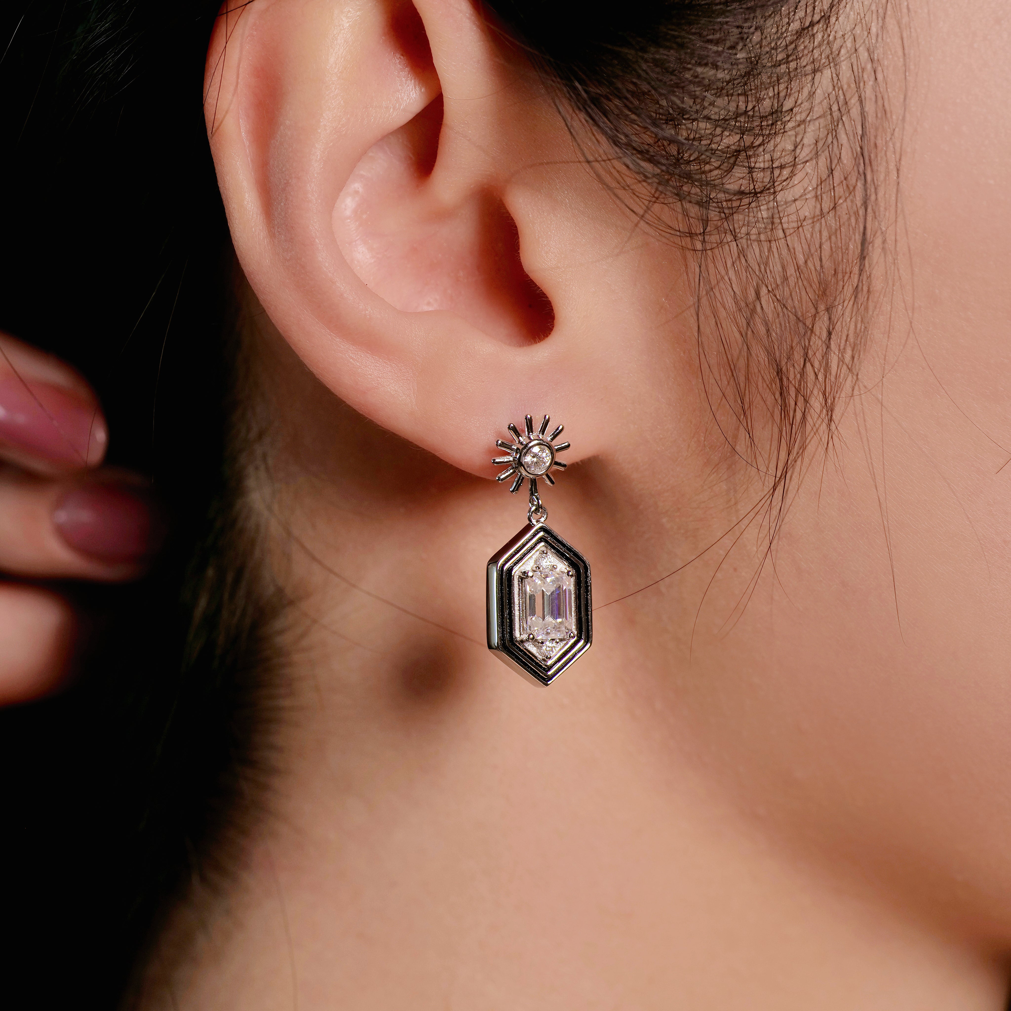Hexagon Silver Eardrop