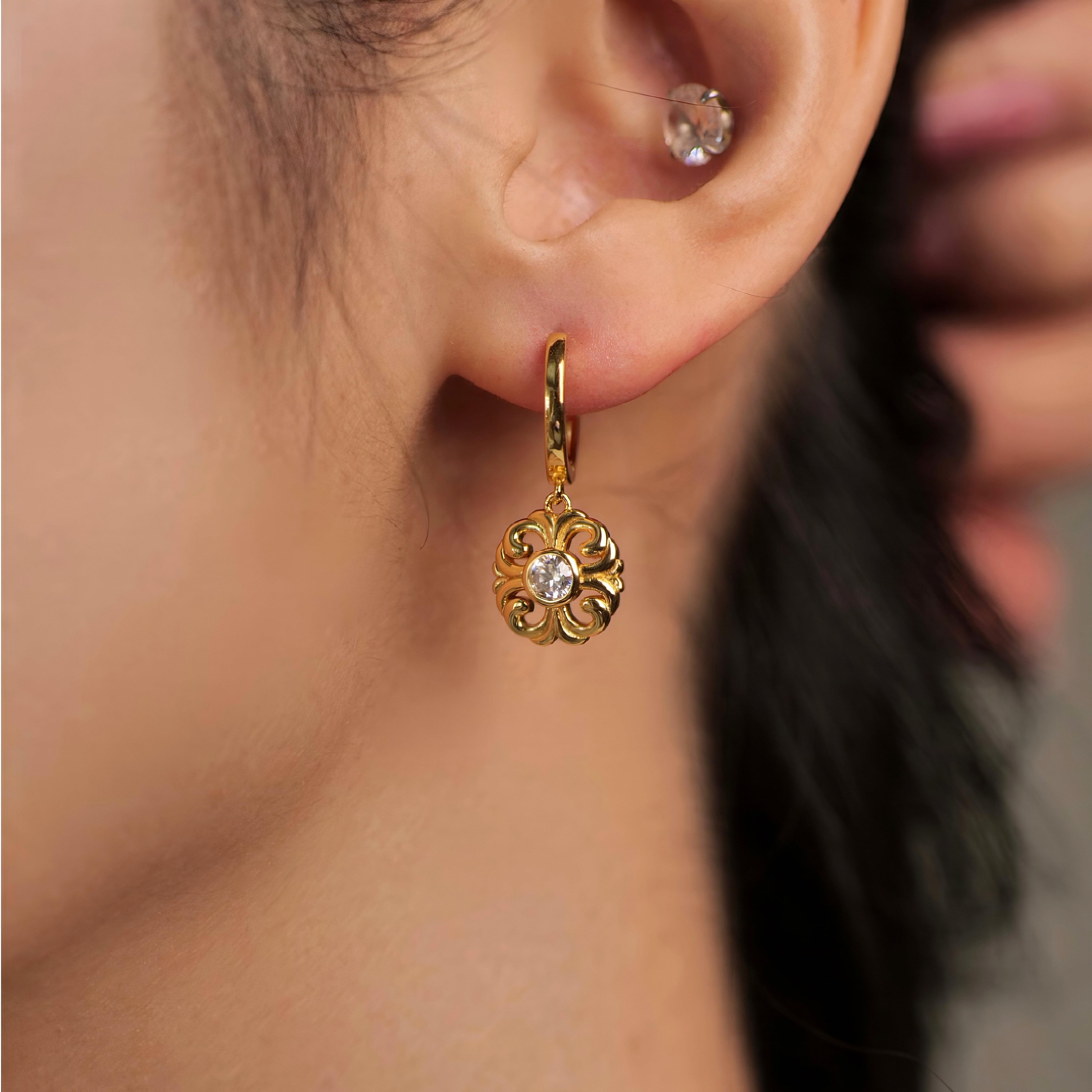 Engraved Gold Eardrop