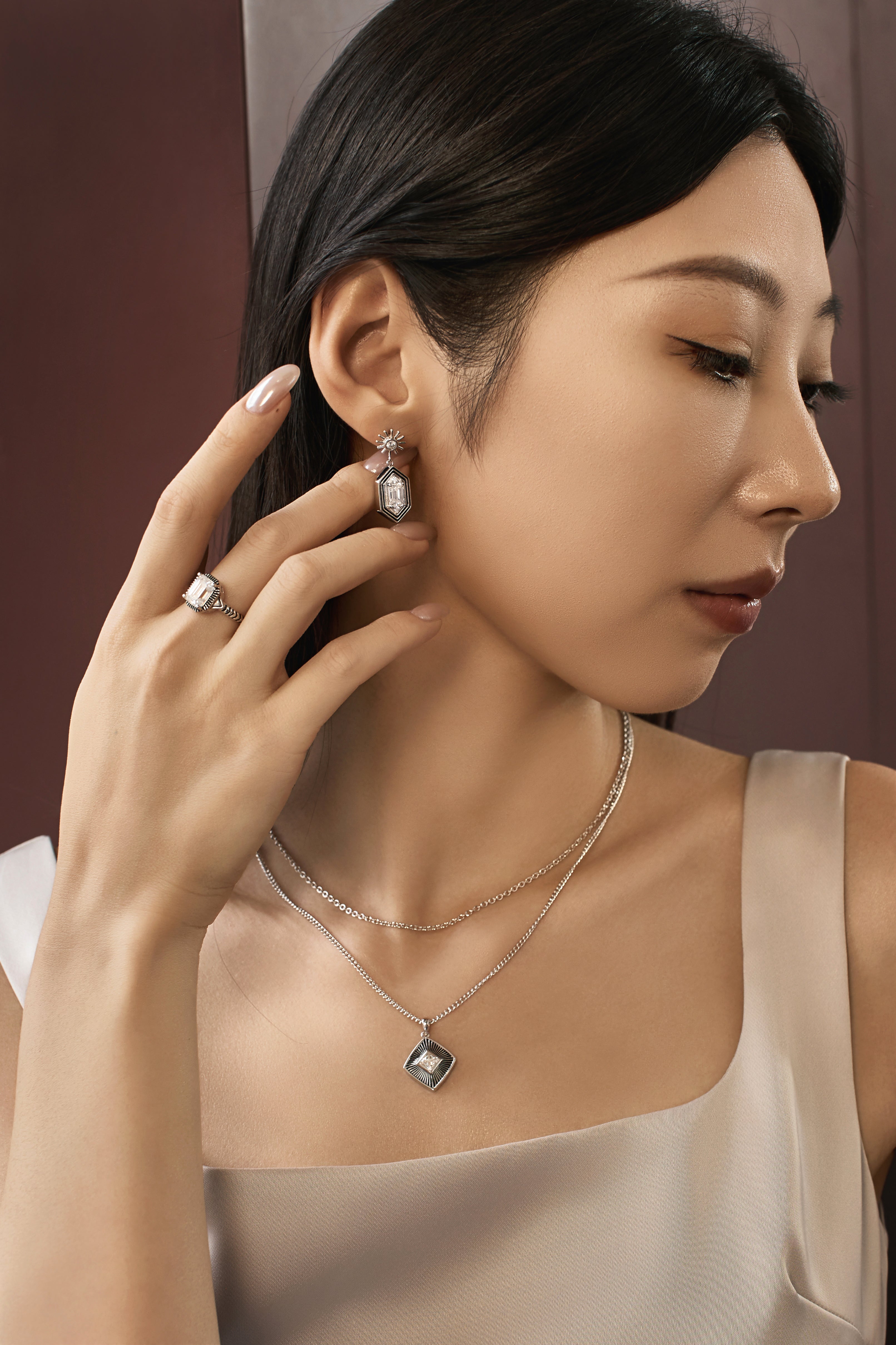Hexagon Silver Eardrop