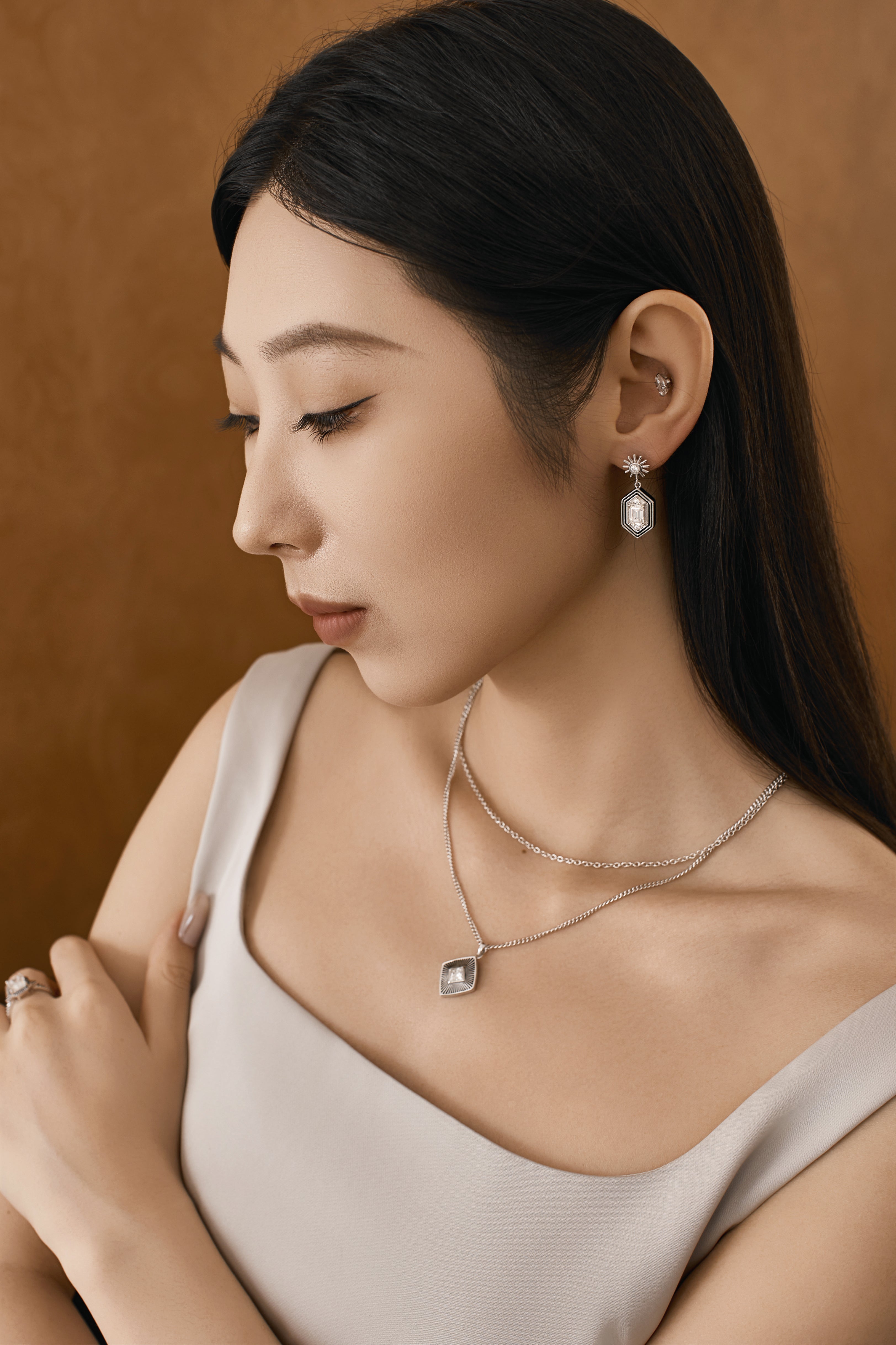 Hexagon Silver Eardrop